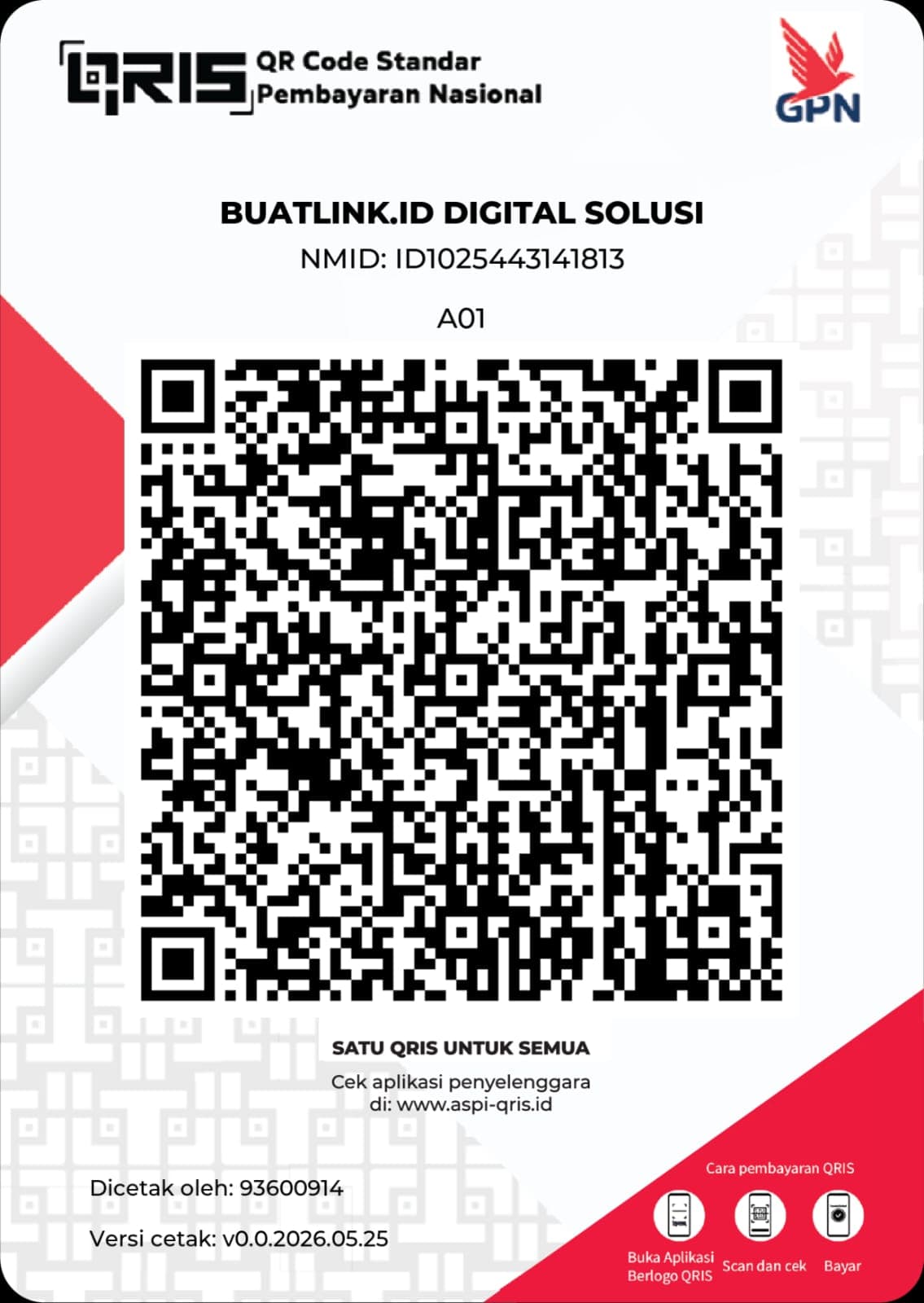 QRIS resmi dukungan KerjaRiau dengan penerima Buatlink.id Digital Solusi